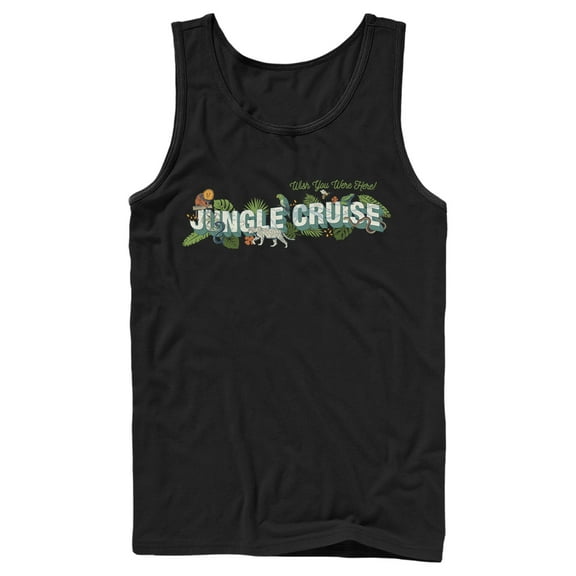 Men's Jungle Cruise Wish You Were Here Postcard Logo Tank Top Black X Large