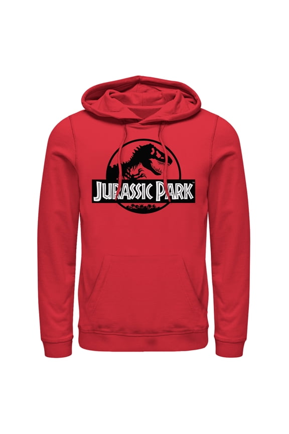 Men's Jurassic Park Black and White Logo Pull Over Hoodie Red X Large