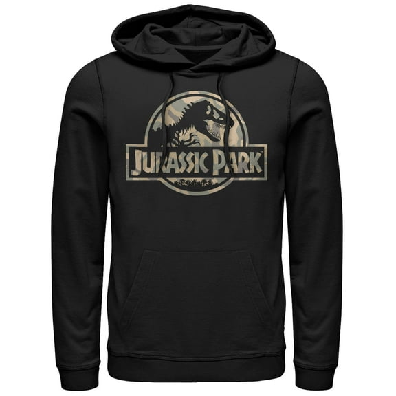 Men's Jurassic Park Camo Logo Pull Over Hoodie Black Small