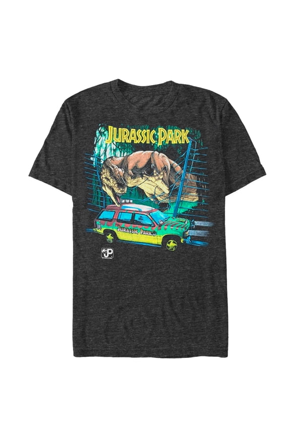 Men's Jurassic Park Car Chase Scene Graphic Tee Black Medium