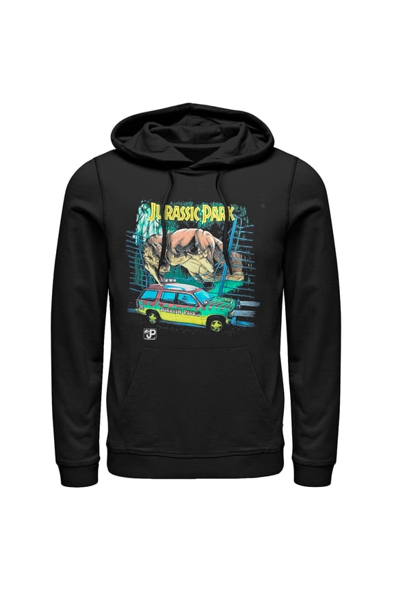 Men's Jurassic Park Car Chase Scene Pull Over Hoodie Black 3X Large