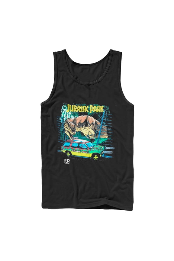 Men's Jurassic Park Car Chase Scene Tank Top Black Medium