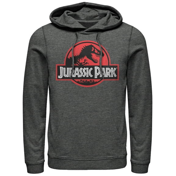 Men's Jurassic Park Circle Logo Pull Over Hoodie Charcoal Heather 2X Large