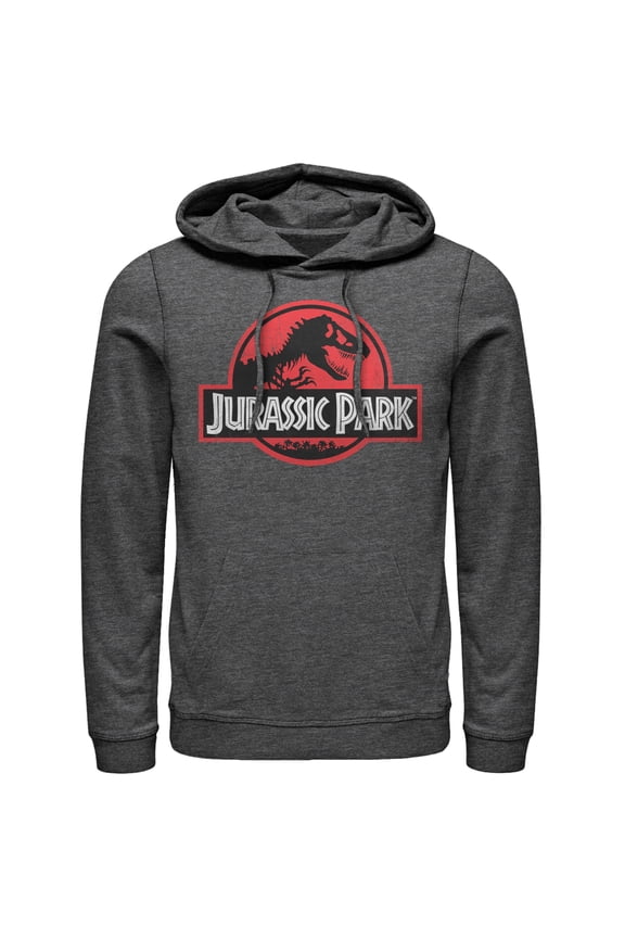 Men's Jurassic Park Circle Logo Pull Over Hoodie Charcoal Heather X Large