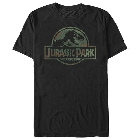 Men's Jurassic Park Dark Camo Logo Graphic Tee Black Small
