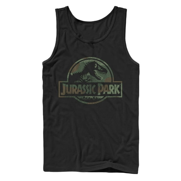 Men's Jurassic Park Dark Camo Logo  Tank Top Black Medium