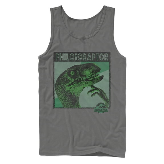 Men's Jurassic Park Deep Thinker Philosoraptor Tank Top Charcoal Small