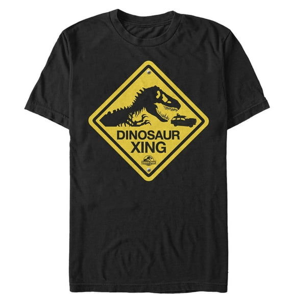 Men's Jurassic Park Dinosaur Crossing Sign  Graphic Tee Black 2X Large