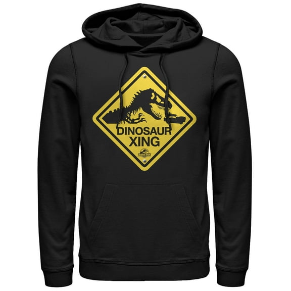 Men's Jurassic Park Dinosaur Crossing Sign  Pull Over Hoodie Black 3X Large