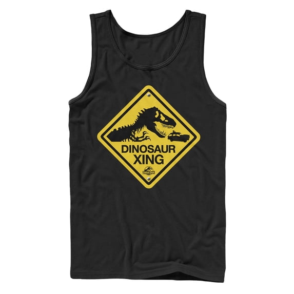 Men's Jurassic Park Dinosaur Crossing Sign Tank Top Black Medium
