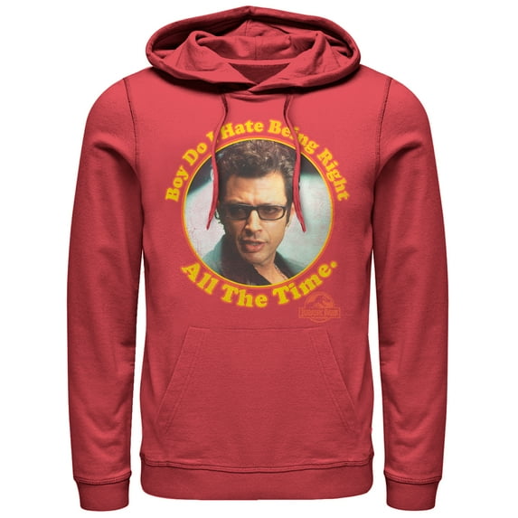 Men's Jurassic Park Dr. Malcolm Right all the Time Pull Over Hoodie Red Small