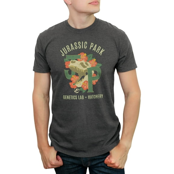 Men's Jurassic Park Genetics Lab Floral Logo Graphic T-Shirt