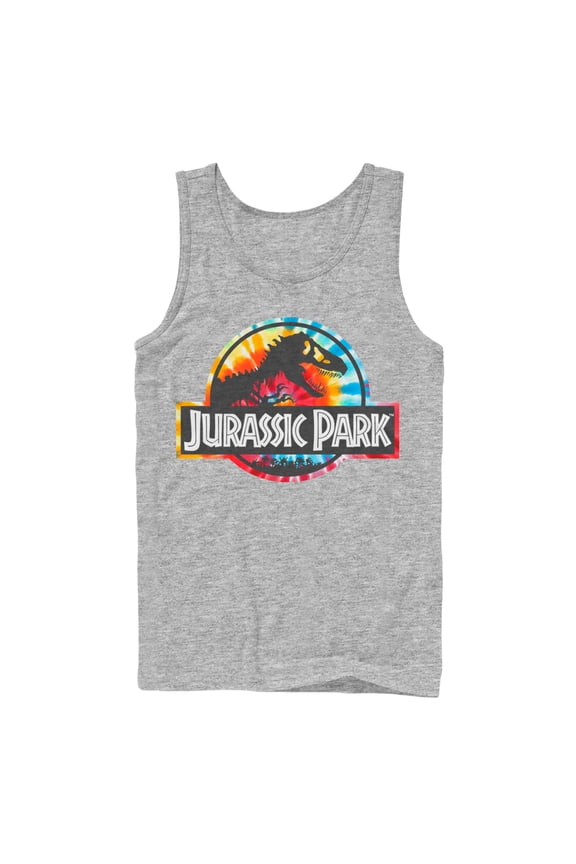 Men's Jurassic Park Groovy Tie-Dye Logo Tank Top Athletic Heather Small