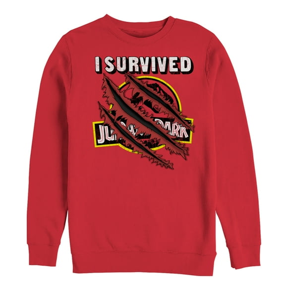 Men's Jurassic Park I Survived Scratch Sweatshirt Red Small