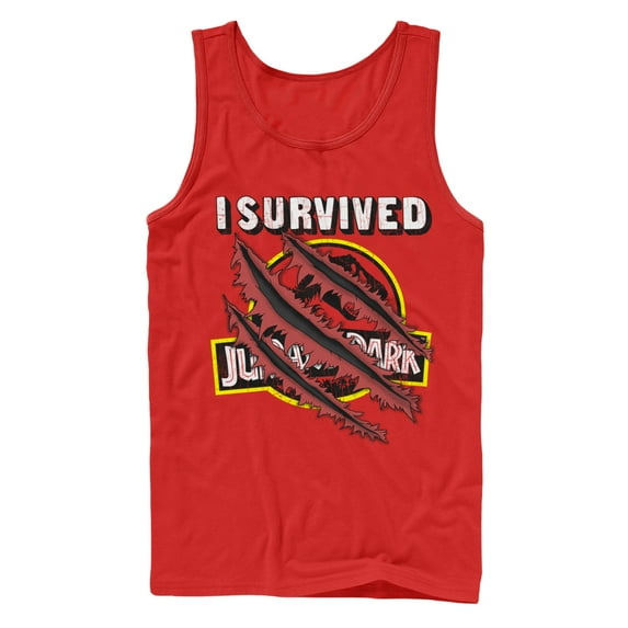 Men's Jurassic Park I Survived Scratch Tank Top Red Small