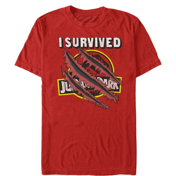 Men's Jurassic Park I Survived The Island, Raptor Claw Tear Graphic Tee Red 3X Large
