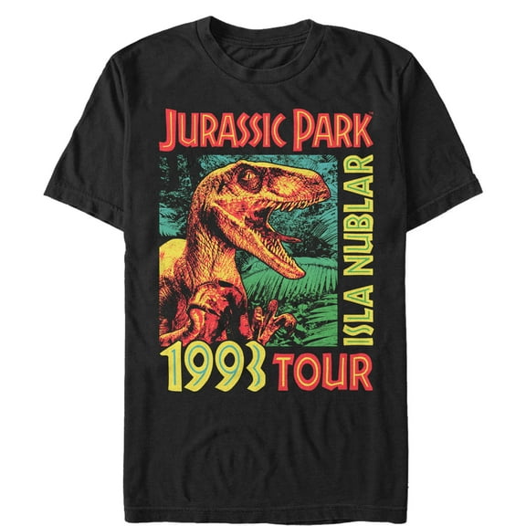 Men's Jurassic Park Isla Nublar 1993 Tour, Featuring Velociraptor Graphic Tee Black Small