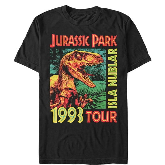 Men's Jurassic Park Isla Nublar 1993 Tour, Featuring Velociraptor Graphic Tee Black X Large