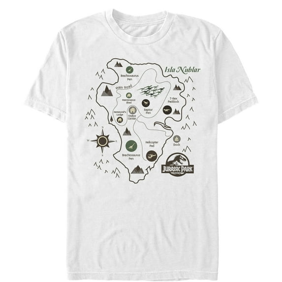 Men's Jurassic Park Isla Nublar Map Graphic Tee White Medium