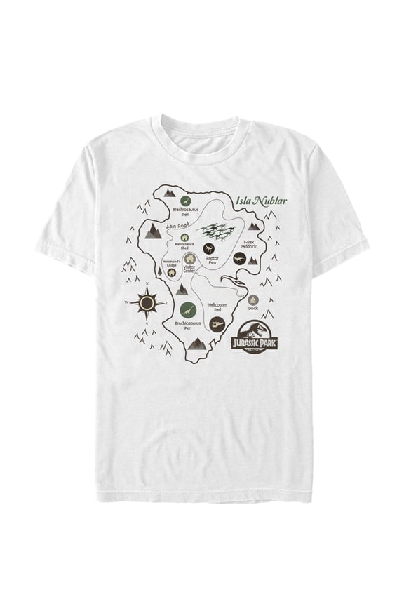 Men's Jurassic Park Isla Nublar Map Graphic Tee White Medium