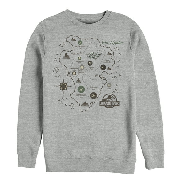 Men's Jurassic Park Isla Nublar Map  Sweatshirt Athletic Heather Medium
