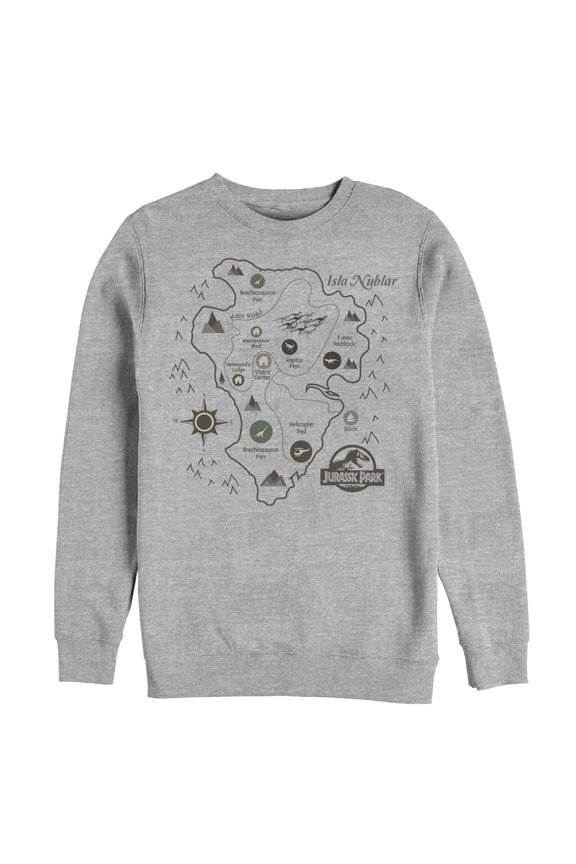 Men's Jurassic Park Isla Nublar Map Sweatshirt Athletic Heather Medium