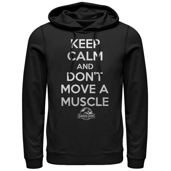 Men's Jurassic Park Keep Calm and Don't Move a Muscle  Pull Over Hoodie Black 3X Large