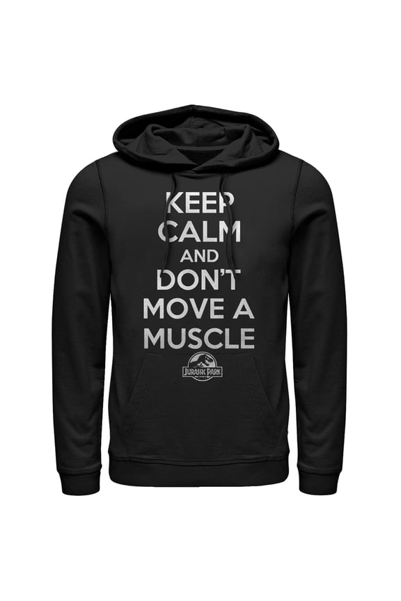 Men's Jurassic Park Keep Calm and Don't Move a Muscle Pull Over Hoodie Black 3X Large