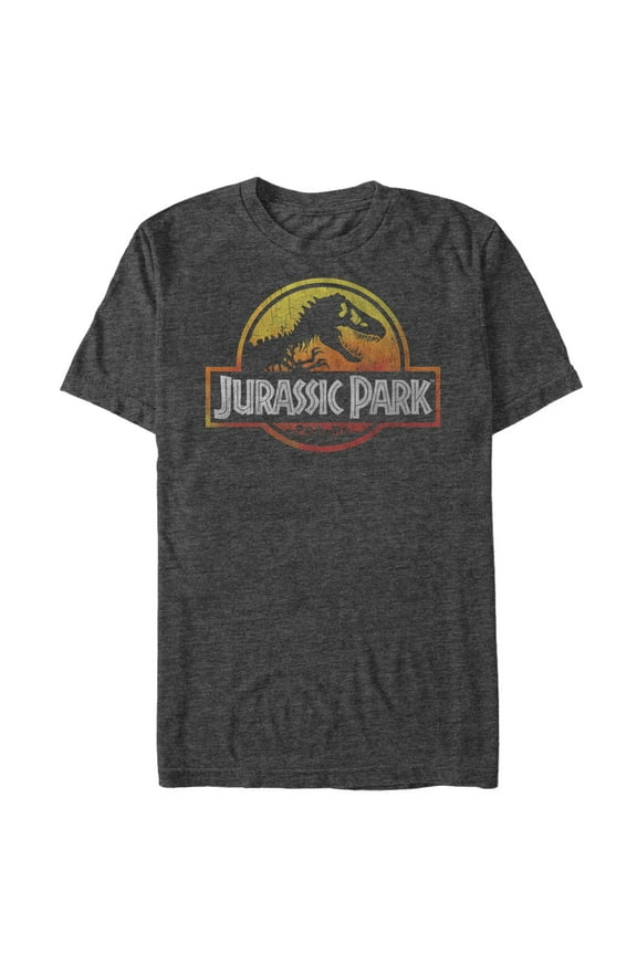 Men's Jurassic Park Logo Fire Graphic Tee Charcoal Heather X Large