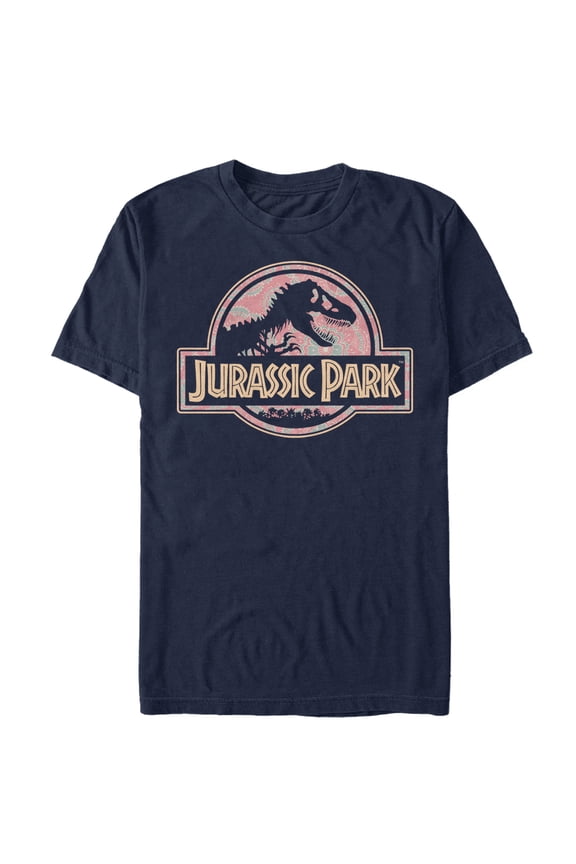 Men's Jurassic Park Logo Henna Print Graphic Tee Navy Blue 2X Large