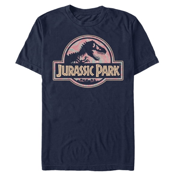 Men's Jurassic Park Logo Henna Print Graphic Tee Navy Blue Medium