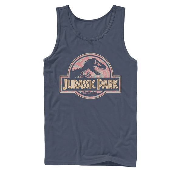 Men's Jurassic Park Logo Henna Print  Tank Top Navy Blue Small
