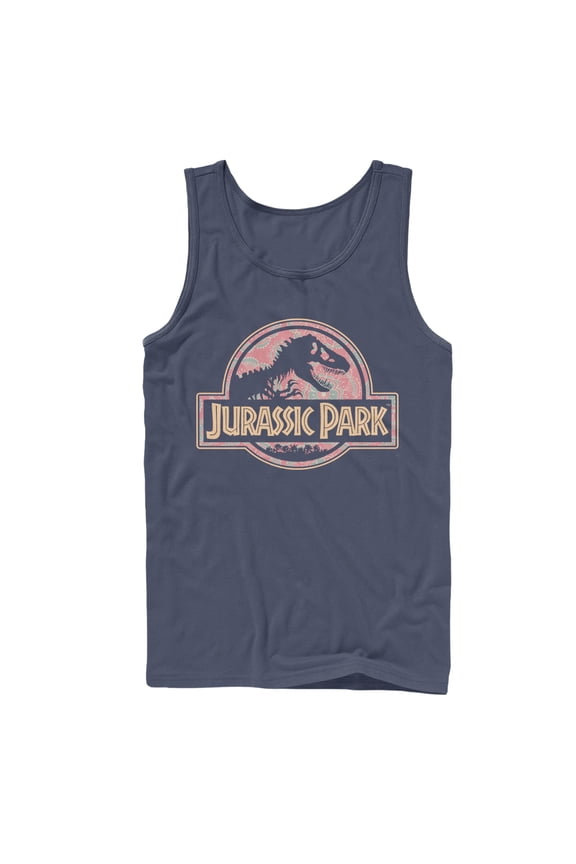 Men's Jurassic Park Logo Henna Print Tank Top Navy Blue Small