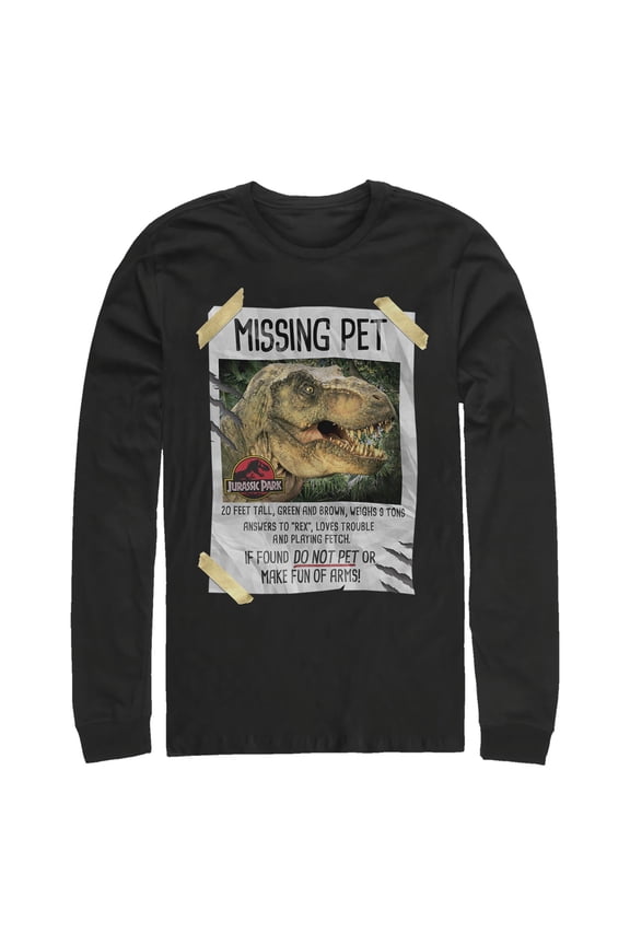 Men's Jurassic Park Missing Pet  Long Sleeve Shirt