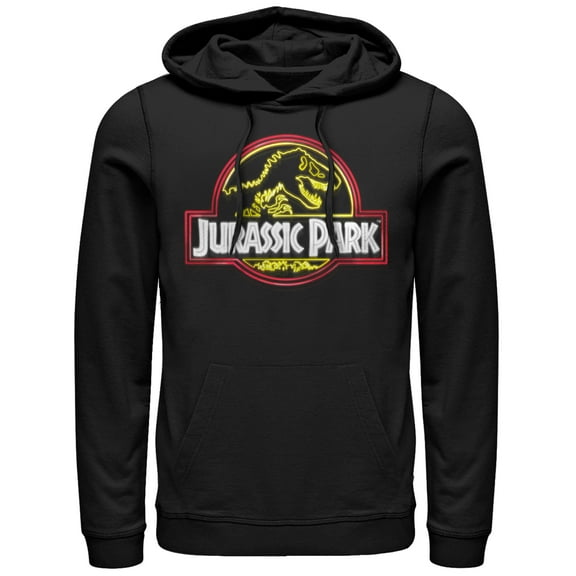 Men's Jurassic Park Neon T Rex Logo  Pull Over Hoodie Black Large