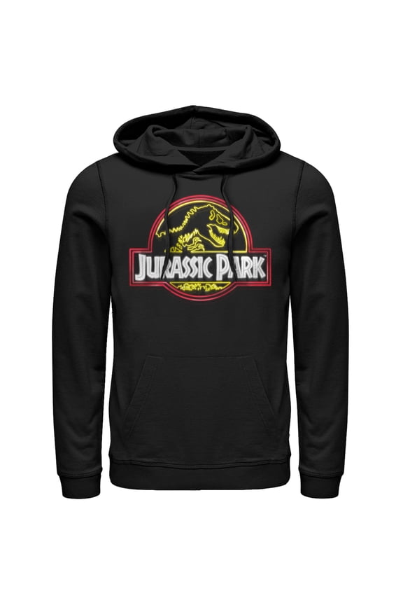 Men's Jurassic Park Neon T Rex Logo  Pull Over Hoodie Black X Large
