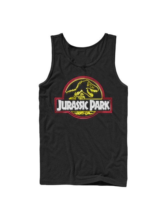 Men's Jurassic Park Neon T Rex Logo Tank Top Black Medium