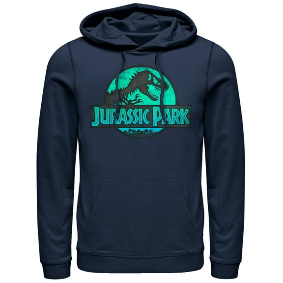 Men's Jurassic Park Ocean Ripple Logo  Pull Over Hoodie Navy Blue 2X Large