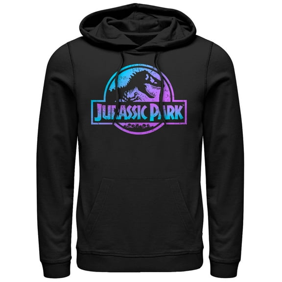 Men's Jurassic Park Ombre Fade Logo  Pull Over Hoodie Black Large