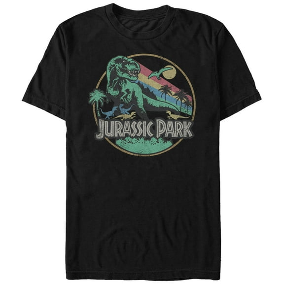 Men's Jurassic Park Rainbow Emblem  Graphic Tee Black Small