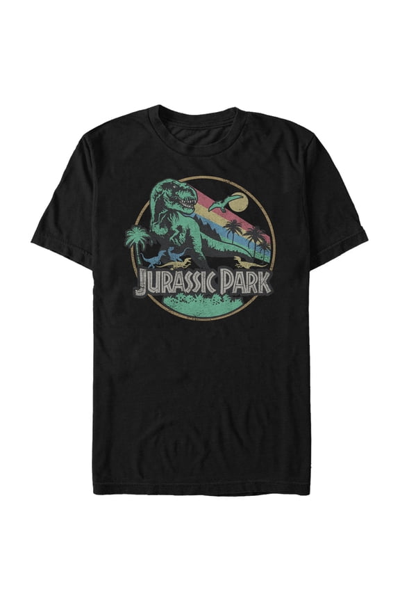 Men's Jurassic Park Rainbow Emblem Graphic Tee Black Small