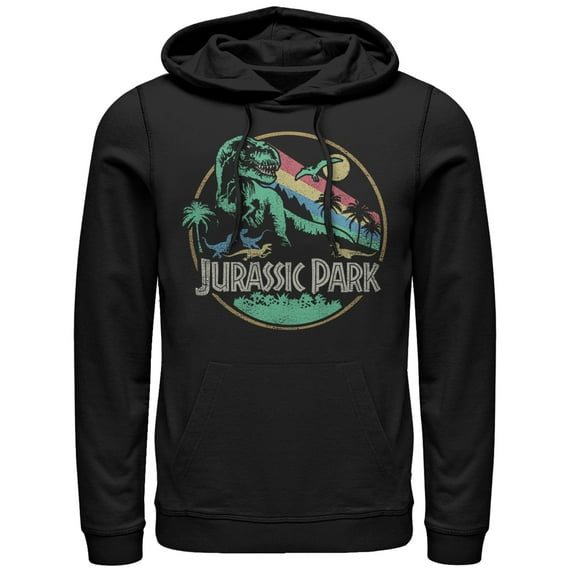 Men's Jurassic Park Rainbow Emblem Pull Over Hoodie Black 3X Large