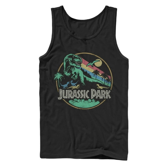 Men's Jurassic Park Rainbow Emblem  Tank Top Black 2X Large