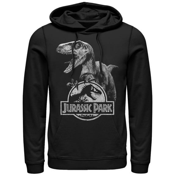 Men's Jurassic Park Raptor Logo Pull Over Hoodie Black 2X Large