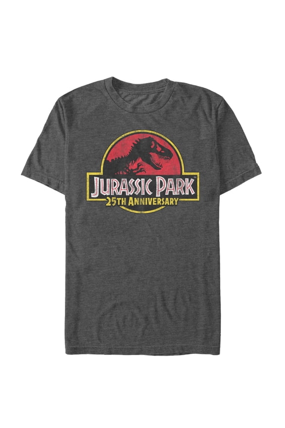 Men's Jurassic Park Retro 25th Anniversary Logo  Graphic Tee Charcoal Heather X Large