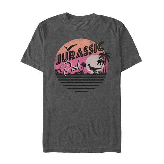 Men's Jurassic Park Retro Faded Postcard Graphic Tee Charcoal Heather X Large