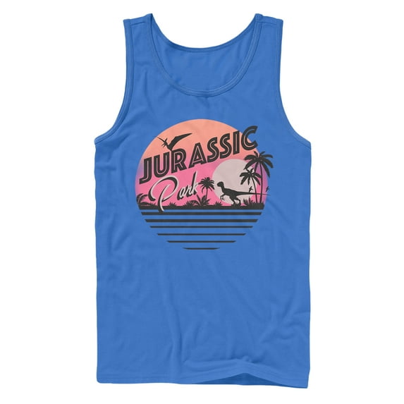 Men's Jurassic Park Retro Postcard Tank Top Royal Blue 2X Large