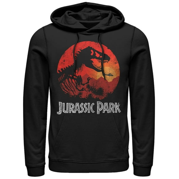 Men's Jurassic Park Skeleton Desert Logo Pull Over Hoodie Black X Large
