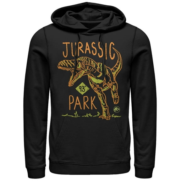 Men's Jurassic Park T. Rex Crayon Print  Pull Over Hoodie Black Large