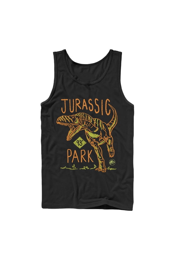 Men's Jurassic Park T. Rex Crayon Print Tank Top Black Large